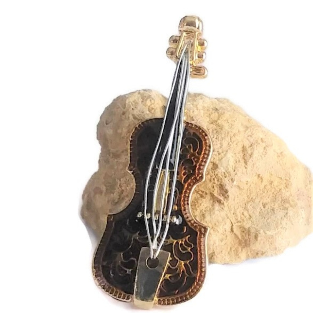 Brown Violin Brooch Nwt